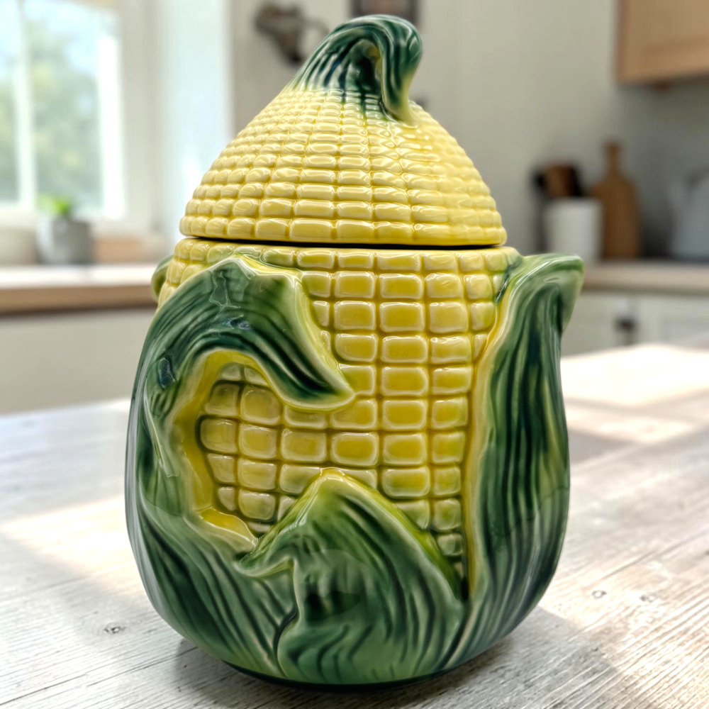 Vintage Corn Cookie Jar Lid Stanford Ware #512 Cob Husk Kitschy Whimsy Farm 9" H